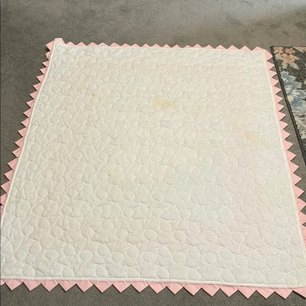 Handmade in 1992 Pink and White Elephant Baby Quilt